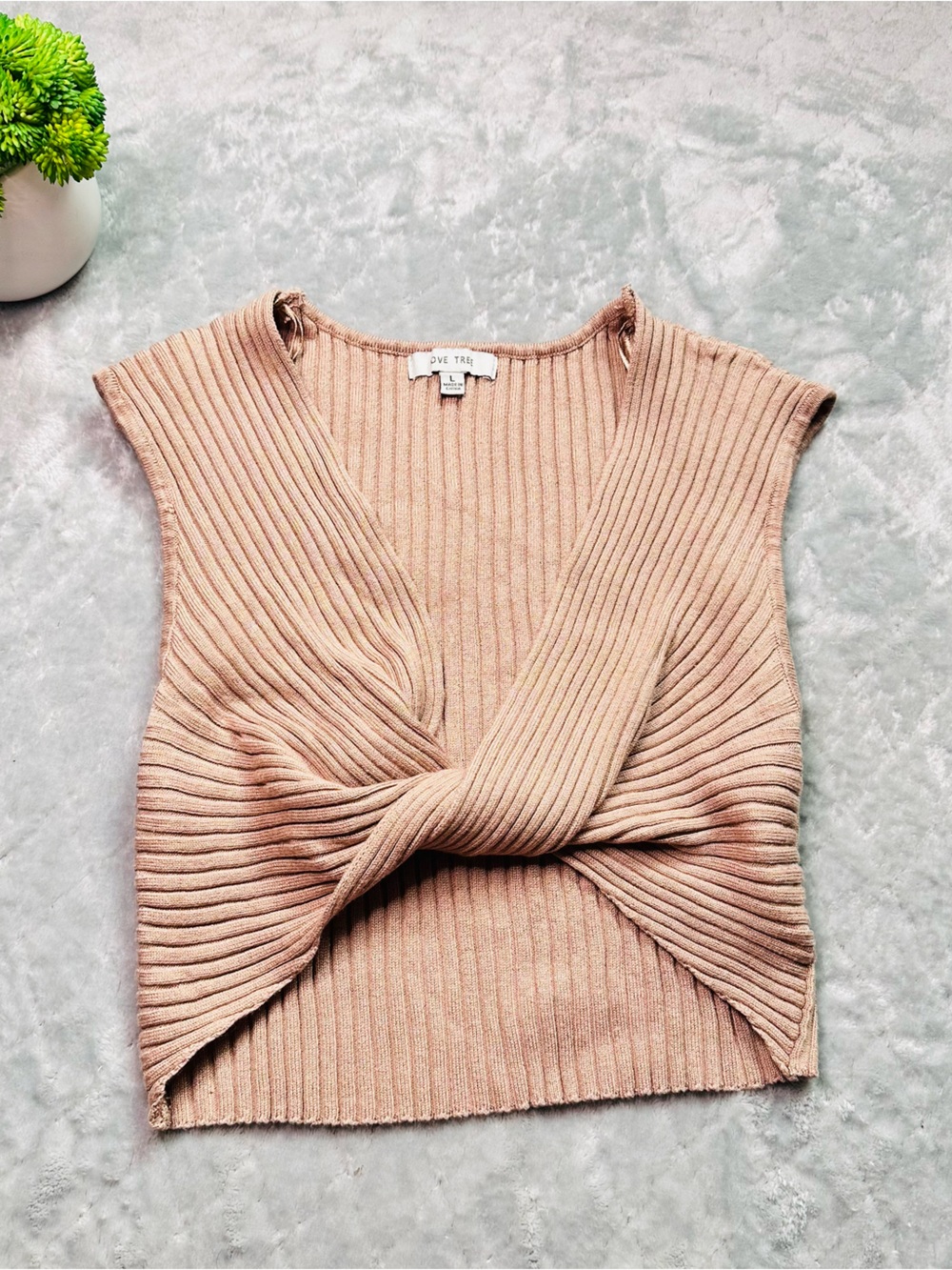 Love Tree Dusty Rose Ribbed Twist Crop Top
